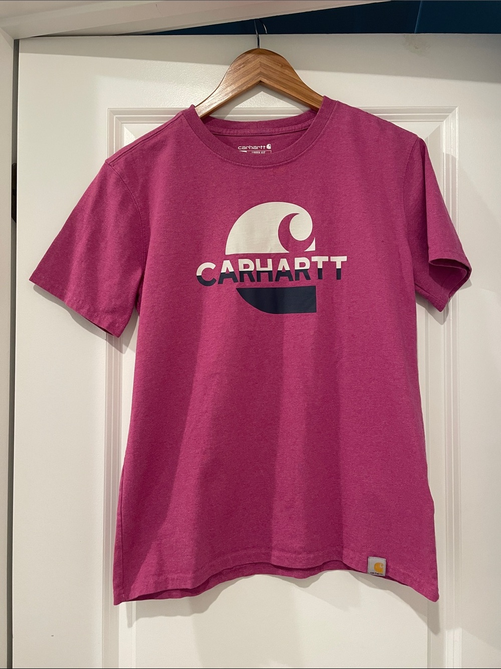 Carhartt Raspberry Pink Logo Short Sleeve Tee small